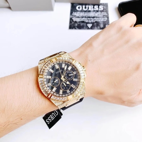 Guess Rigor |Nam Giới |Đính Đá Vàng Gold |Dây Sillicone Đen |Máy Pin (Quartz) |Size 47mm