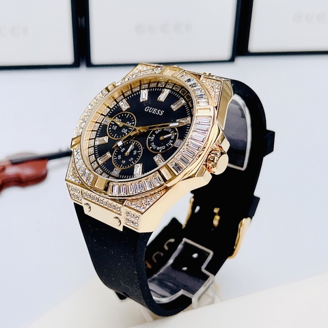 Guess Rigor |Nam Giới |Đính Đá Vàng Gold |Dây Sillicone Đen |Máy Pin (Quartz) |Size 47mm