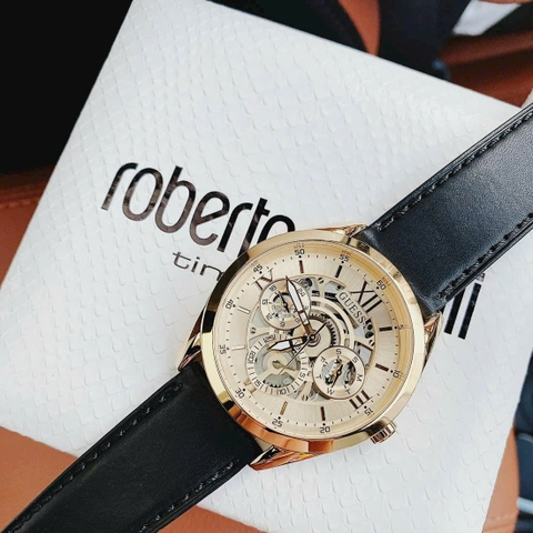Guess Tailor |Nam Giới |6 Kim |Vàng Gold |Dây Da Đen |Máy Pin (Quartz) |Size 42mm