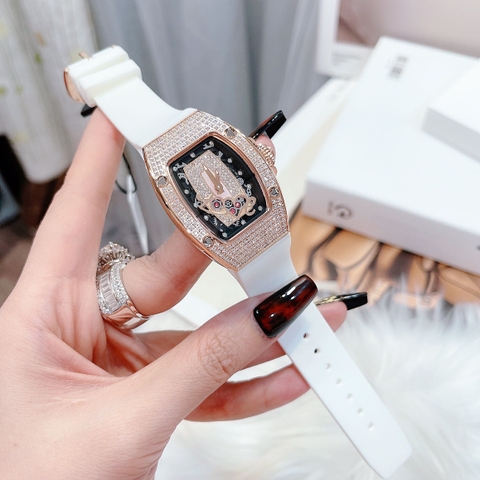 Hanboro Chữ Love |Nữ Giới |Rose Gold |Dây Cao Su Trắng |Máy Pin (Quartz) |Size 32x36mm