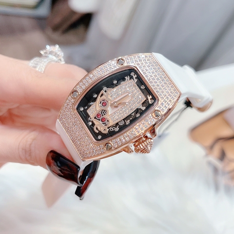Hanboro Chữ Love |Nữ Giới |Rose Gold |Dây Cao Su Trắng |Máy Pin (Quartz) |Size 32x36mm