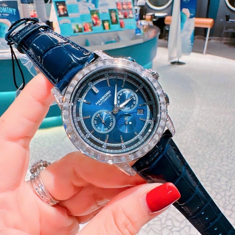 Hanboro Mặt Xanh Dương |Nam Giới |6 Kim |Dây Da Xanh |Máy Cơ (Automatic) |Size 44mm