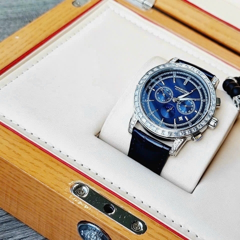 Hanboro Mặt Xanh Dương |Nam Giới |6 Kim |Dây Da Xanh |Máy Cơ (Automatic) |Size 44mm