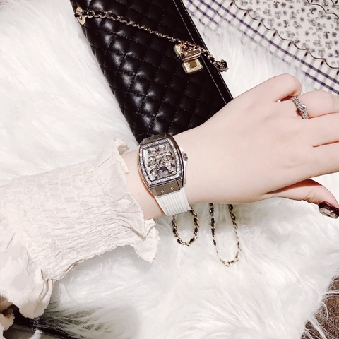 Hanboro Moonphase |Nữ Giới |Mặt Chữ Nhật |Silicone Trắng |Máy Pin (Quartz) |Size 32x36mm