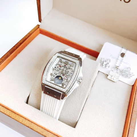 Hanboro Moonphase |Nữ Giới |Mặt Chữ Nhật |Silicone Trắng |Máy Pin (Quartz) |Size 32x36mm