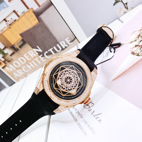 Hanboro Vũ Trụ Rose Gold |Nam Giới |Mặt Đính Đá |Dây Da |Máy Pin (Quartz) |Size 43mm