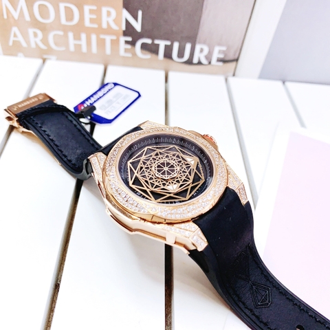 Hanboro Vũ Trụ Rose Gold |Nam Giới |Mặt Đính Đá |Dây Da |Máy Pin (Quartz) |Size 43mm