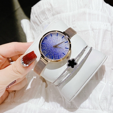 Melissa Đính Đá Nhũ Xanh |Nữ Giới |Dây Mesh Lưới Rose Gold |Máy Pin (Quartz) |Size 34mm