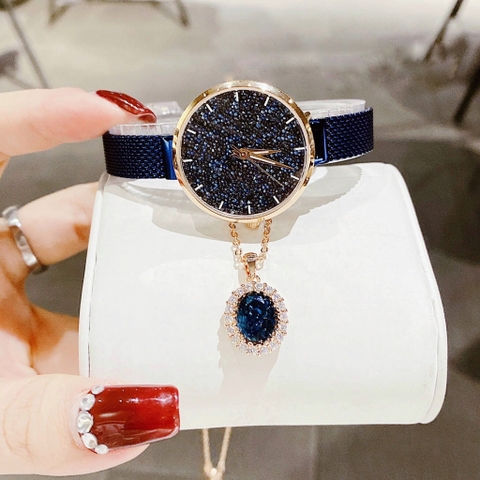 Melissa Full Đá |Nữ Giới |Rose Gold |Dây Lưới Xanh Dương |Máy Pin (Quartz) |Size 30mm