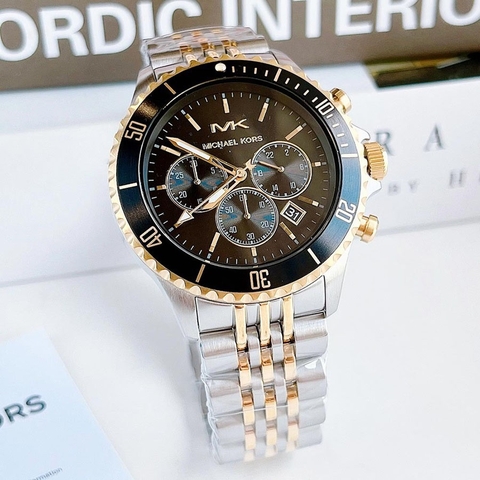 Michael Kors Bayville Chronograph |Nam Giới |Mặt Đen |Dây Demi Vàng |Máy Pin |Size Lớn 44mm
