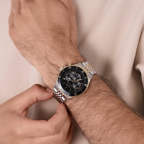 Michael Kors Bayville Chronograph |Nam Giới |Mặt Đen |Dây Demi Vàng |Máy Pin |Size Lớn 44mm