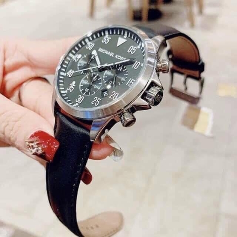 Michael Kors Gage Leather |Nam Giới |Mặt Đen |Dây Da Đen |Máy Pin (Quartz) |Size Lớn 45mm