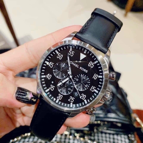 Michael Kors Gage Leather |Nam Giới |Mặt Đen |Dây Da Đen |Máy Pin (Quartz) |Size Lớn 45mm