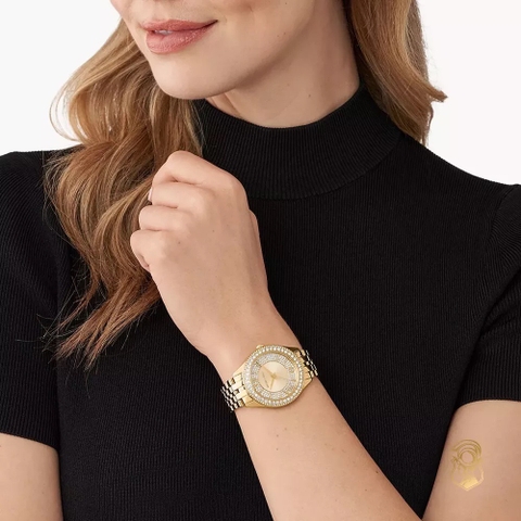Michael Kors Harlowe |Nữ Giới |Vàng Gold |Đính Đá |Dây Kim Loại |Máy Pin |Size Lớn 38mm