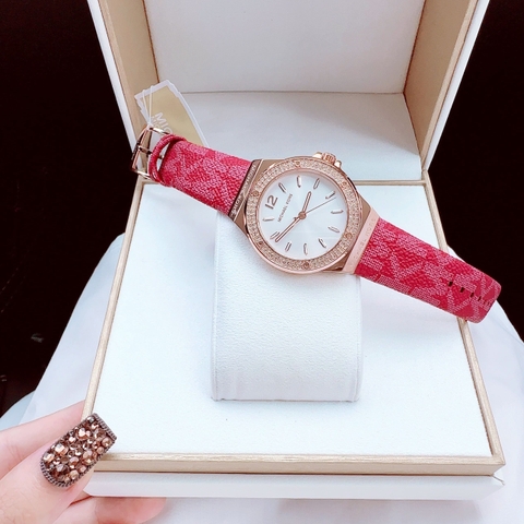 Michael Kors Lennox |Nữ Giới |Đá Rose Gold |Dây Da Đỏ |Máy Pin (Máy Quartz) |Size Lớn 37mm
