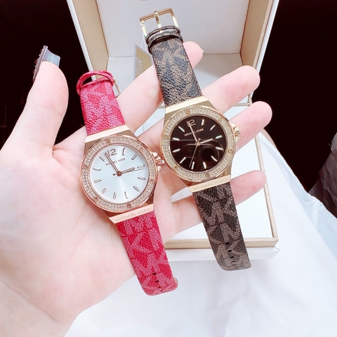 Michael Kors Lennox |Nữ Giới |Đá Rose Gold |Dây Da Đỏ |Máy Pin (Máy Quartz) |Size Lớn 37mm