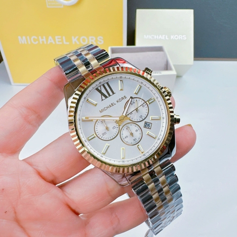 Michael Kors Lexington |Nam Giới |Mặt Trắng |Dây Kim Loại Demi Vàng |Máy Pin |Size Lớn 45mm