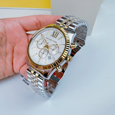 Michael Kors Lexington |Nam Giới |Mặt Trắng |Dây Kim Loại Demi Vàng |Máy Pin |Size Lớn 45mm