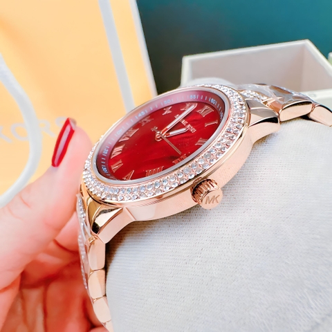 Michael Kors Outlet Tibby |Nữ Giới |Rose Gold |Mặt Đỏ |Dây Kim Loại |Máy Pin |Size Vừa 34mm