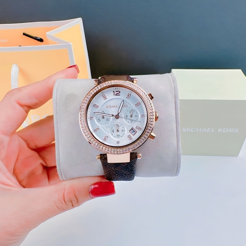 Michael Kors Parker Chronograph |Nữ Giới |Rose Gold |Dây Da Nâu |Máy Pin |Size Lớn 39mm