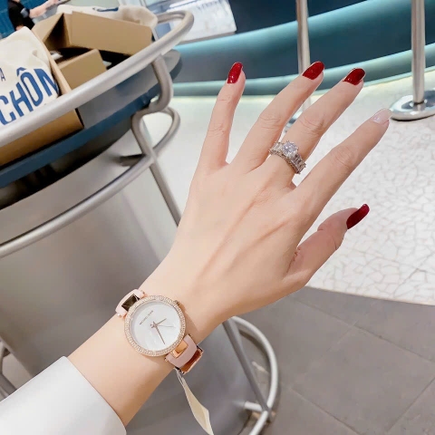 Michael Kors Parker Mini |Nữ Giới |Đính Đá |Dây Da Hồng |Máy Pin (Quartz) |Size 33mm