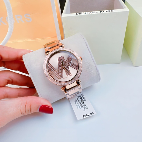 Michael Kors Parker |Nữ Giới |Rose Gold |Đính Đá MK |Dây Kim Loại |Máy Pin |Size Lớn 39mm