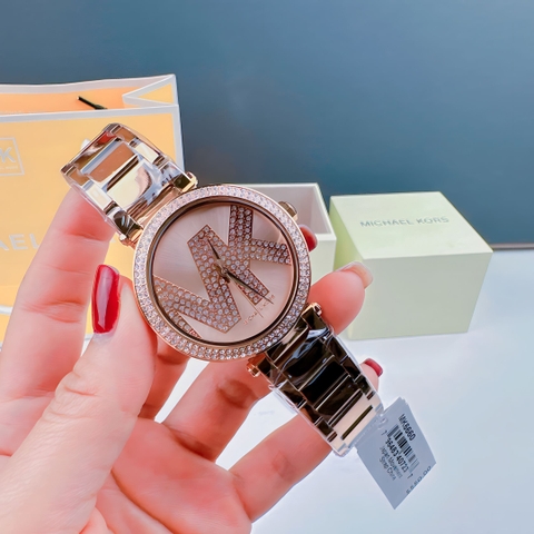 Michael Kors Parker |Nữ Giới |Rose Gold |Đính Đá MK |Dây Kim Loại |Máy Pin |Size Lớn 39mm