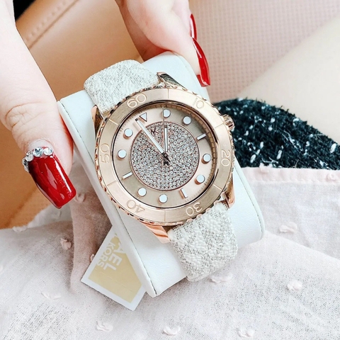 Michael Kors Runway |Nữ Giới |Rose Gold |Mặt Tròn |Dây Da Trắng MK |Máy Pin |Size Lớn 40mm