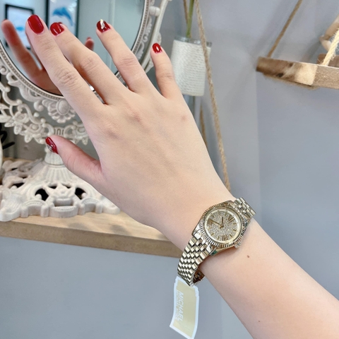 Michael Kors Lexington |Nữ Giới |Mặt Full Đá |Dây Kim Loại Vàng Gold |Máy Pin (Quartz) |Size 22mm