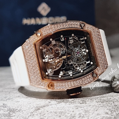 Hanboro Dây Silicone |Mặt Oval |Rose Gold |Nam Giới |Máy Lộ Cơ (Automatic) |Size 40x48mm