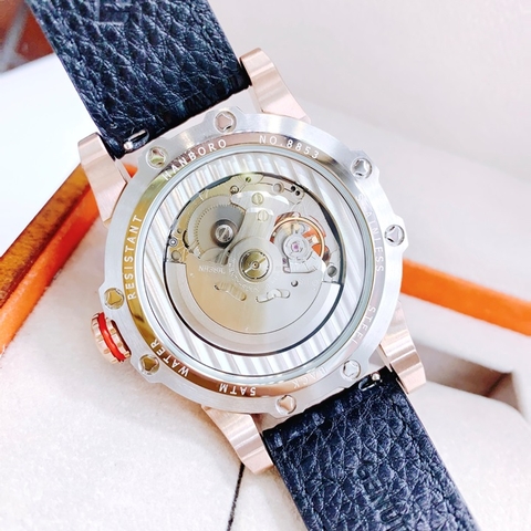 Hanboro Mặt Cỏ 4 Lá |Nam Giới |Dây Da |Full Rose Gold |Máy Cơ (Automatic) |Size 43mm