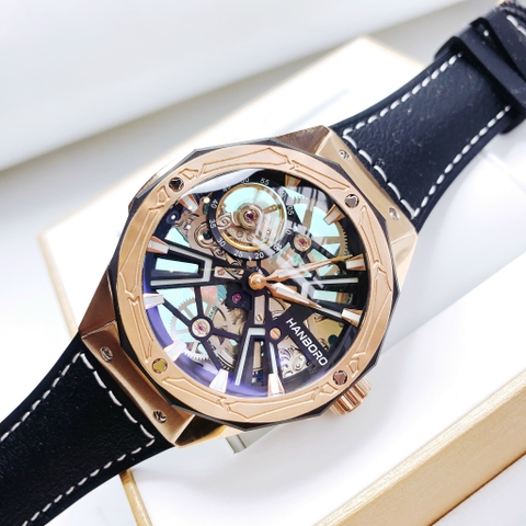 Hanboro Skeleton |Rose Gold |Nam Giới |Dây Cao Su |Máy Lộ Cơ (Automatic) |Size 44mm