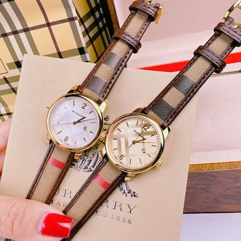 Burberry The Classic Round |Nữ Giới |Vàng Gold |Dây Vải Bọc Da Nâu |Máy Pin (Quartz) |Size 32mm