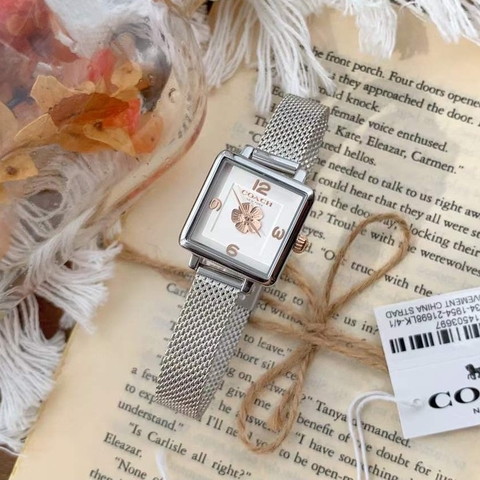 Coach Cass Hoa Trà |Nữ Giới |Mặt Vuông Trắng Silver |Máy Pin (Quartz) |Size 22mm