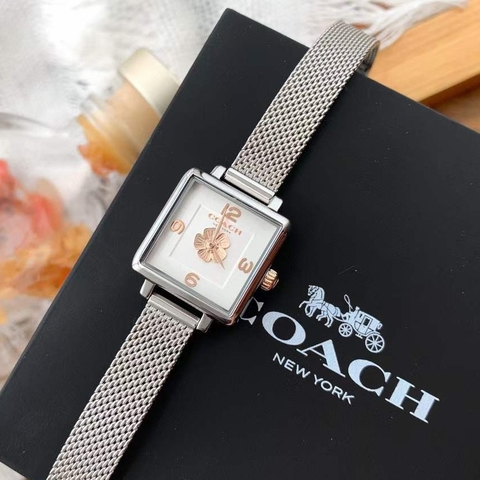 Coach Cass Hoa Trà |Nữ Giới |Mặt Vuông Trắng Silver |Máy Pin (Quartz) |Size 22mm