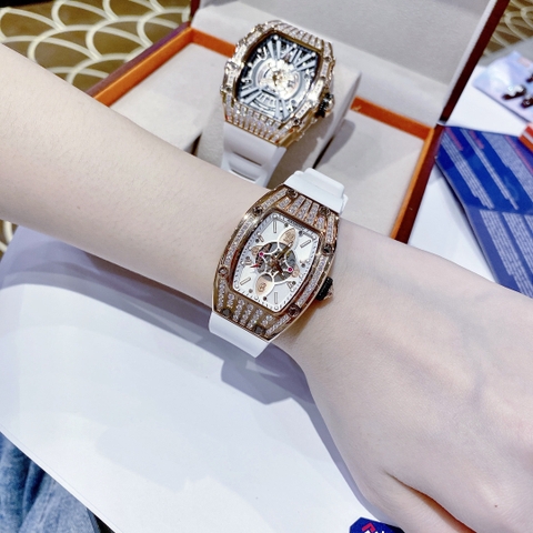 Hanboro Rose Gold |Nữ Giới |Mặt Oval |Dây Cao Su Trắng |Máy Pin (Quartz) |Size 32x45mm