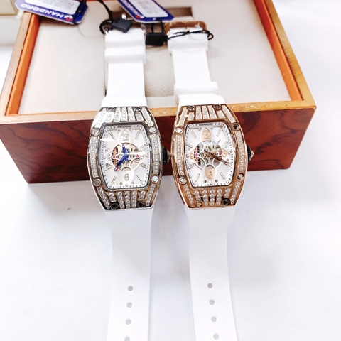Hanboro Rose Gold |Nữ Giới |Mặt Oval |Dây Cao Su Trắng |Máy Pin (Quartz) |Size 32x45mm