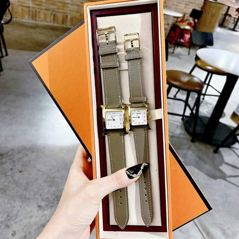 Hermes Heure H Vàng Gold |Nữ Giới |Mặt Vuông |Dây Da |Máy Pin (Quartz) |Size 26x32mm