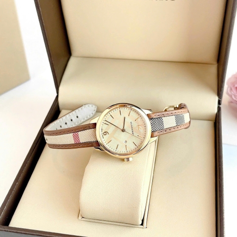 Burberry The Classic Round |Nữ Giới |Vàng Gold |Dây Vải Bọc Da Nâu |Máy Pin (Quartz) |Size 32mm