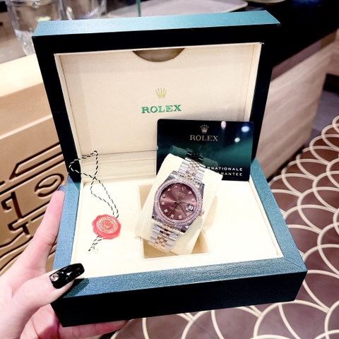 Rolex Date Just |Nữ Giới |Mặt Nâu |Đính Đá |Dây Kim Loại Demi Rose |Máy Cơ (Automatic) |Size 31mm