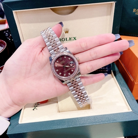 Rolex Date Just |Nữ Giới |Mặt Nâu |Đính Đá |Dây Kim Loại Demi Rose |Máy Cơ (Automatic) |Size 31mm