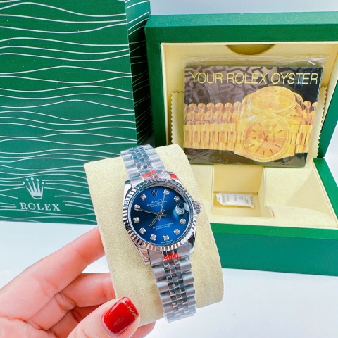 Rolex Niềng Khía |Nữ Giới |Xanh Dương |Dây Kim Loại Trắng Silver |Máy Pin (Máy Quartz) |Size 31mm