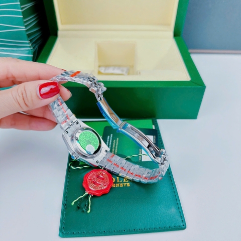 Rolex Đính Đá Ngôi Sao |Nữ Giới |Xanh Lá |Đính Đá |Dây Kim Loại Silver |Máy Pin (Máy Quartz) |Size 31mm