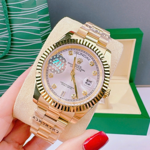 Rolex 2 Lịch |Nam Giới |Mặt Trắng |Niềng Khía |Dây Kim Loại Vàng |Máy Cơ (Automatic) |Size 41mm