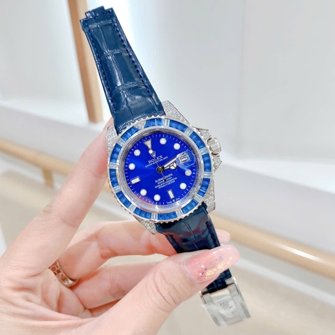 Rolex Submariner |Nam Giới |Đính Đá Ruby |Dây Da Xanh Dương |Máy Cơ (Automatic) |Size 41mm