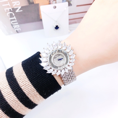 Royal Crown Đính Pha Lê Trắng |Nữ Giới |Dây Kim Loại Đính Đá |Máy Pin (Quartz) |Size 38mm