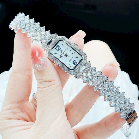 Royal Crown Mặt Chữ Nhật |Nữ Giới |Đính Đá |Dây Kim Loại Silver |Máy Pin (Quartz) |Size 20x30mm