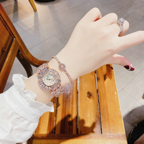Royal Crown Full Đá Swarovski |Nữ Giới |Lắc Tay Rose Gold |Máy Pin (Quartz) |Size 36mm