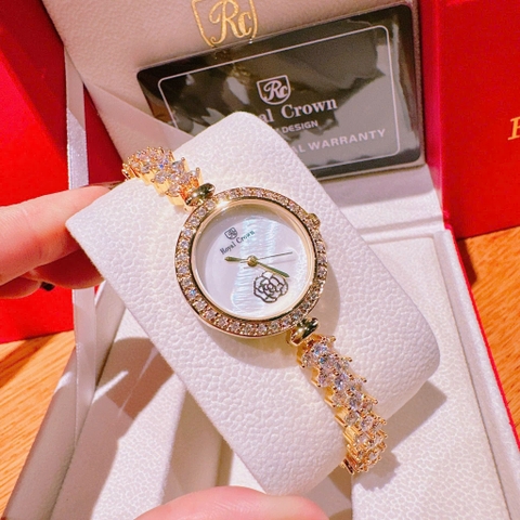 Royal Crown Mặt Xà Cừ |Nữ Giới |Đính Hoa |Lắc Tay Vàng Gold |Máy Pin (Quartz) |Size 30mm