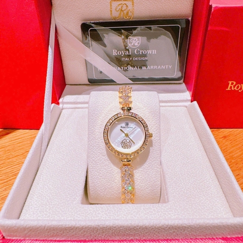Royal Crown Mặt Xà Cừ |Nữ Giới |Đính Hoa |Lắc Tay Vàng Gold |Máy Pin (Quartz) |Size 30mm